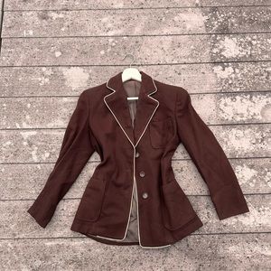 Vintage 1970s Western Brown Blazer/Jacket with white piping and killer collar